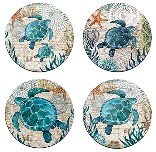 Marine Life Round Coaster Set - Made of Recycled Rubber - Set of 4 - color: Marine Life