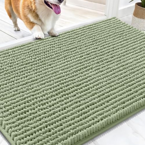 OLANLY Dog Door Mat for Muddy Paws 30x20, Extra Absorbent Chenille Mud Mat | Sage Green, Absorbs Moisture and Dirt, Non-Slip Machine Washable Doormat, Quick-Drying Indoor Entryway Floor Mat for Dogs - color: Sage Green, size: 30" X 20"