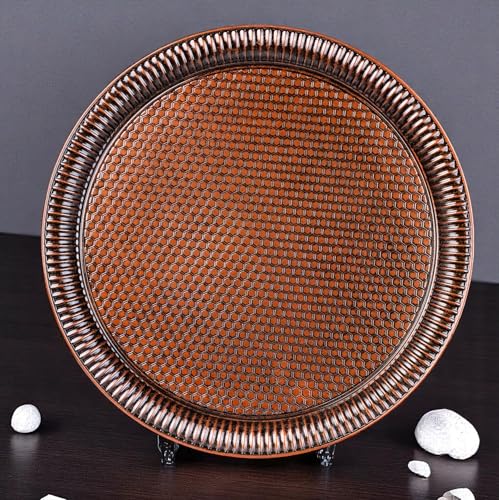 Alisveristime Round Hammered Metal Serving Tray – Ottoman Style, (11.8" Diameter, 12.6 oz) 5 Color Options (Brown) - color: Brown