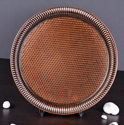 Alisveristime Round Hammered Metal Serving Tray – Ottoman Style, (11.8" Diameter, 12.6 oz) 5 Color Options (Brown) - color: Brown
