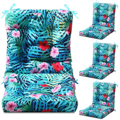 Hoteam 4 Set Outdoor Patio Chair Cushions 20 x 42 in Deep Seat Waterproof Patio Cushions Set for Furniture Replacement Removable Seat and Back (Palm) - style: Palm