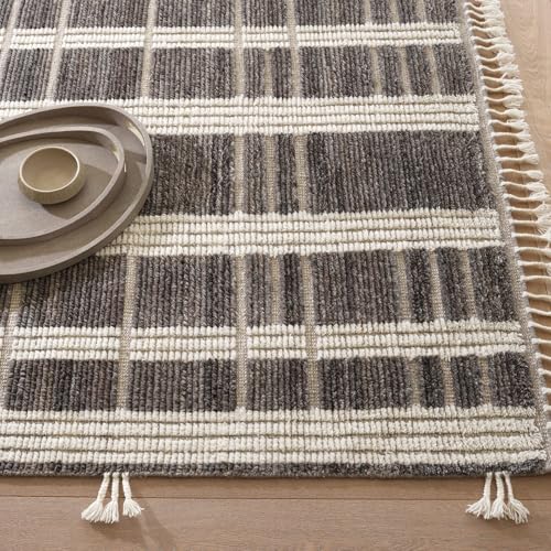 Dash & Albert Tory Grey/Ivory Plaid Hand Knotted Wool Rug, 3'x5' | /Ivory Hand Knotted Wool Rug, , Plaid Pattern - size: 3' x 5' (Rectangular)