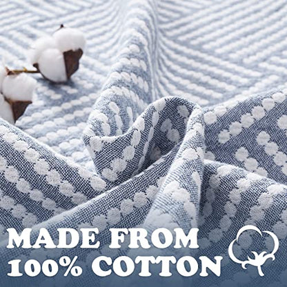 jinchan 100% Cotton Muslin Blanket Twin Boho Throw Blanket 60x80 Dusty Blue | 3-Layer, Dotted Diamond Quilt, Cooling Breathable Lightweight, for Adult, Soft, Reversible, Summer, Couch, Sofa, Bedroom - color: B. Square Blue, size: 60"x80"