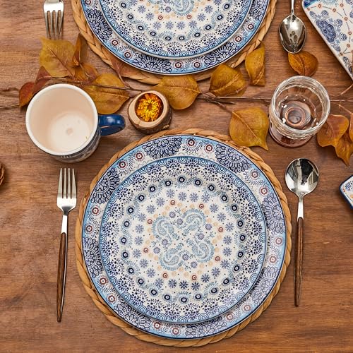 Bico Blue Talavera Salad Plates Set of 4, 8.75 Inch Ceramic Dessert Plates for Salad, Appetizer, Side Dishes, Microwave and Dishwasher Safe, Gift for Housewarming and Thanksgiving - color: Blue Talavera