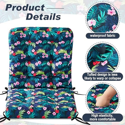 Hoteam 4 Set Outdoor Patio Chair Cushions 20 x 42 in Deep Seat Waterproof Patio Cushions Set for Furniture Replacement Removable Seat and Back (Black Plumeria) - style: Black Plumeria
