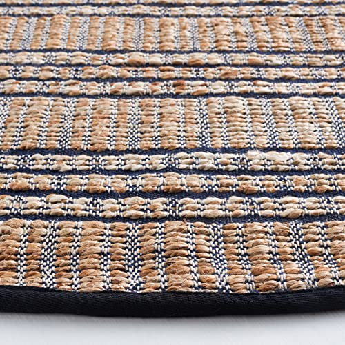 SAFAVIEH Natural Fiber Collection Area Rug - 7' Round, Navy & Natural, Handmade Flat Weave Stripe Jute & Cotton Jute, Ideal for High Traffic Areas in Living Room, Bedroom (NFB651N) - color: Navy/Natural, size: 7' (Round)