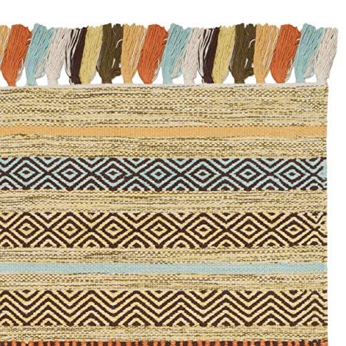 SAFAVIEH Montauk Collection Accent Rug - 3' x 5', Green & Multi, Handmade Boho Stripe Fringe Cotton, Ideal for High Traffic Areas in Entryway, Living Room, Bedroom (MTK901G) - color: Green/Multi, size: 3' x 5' (Rectangular)