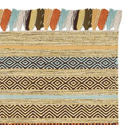 SAFAVIEH Montauk Collection Accent Rug - 3' x 5', Green & Multi, Handmade Boho Stripe Fringe Cotton, Ideal for High Traffic Areas in Entryway, Living Room, Bedroom (MTK901G) - color: Green/Multi, size: 3' x 5' (Rectangular)