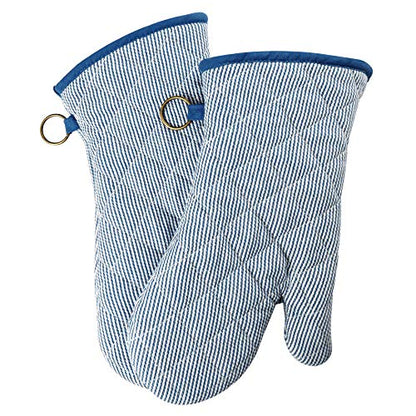 Yarn Dyed Oven Mitts 1 Pair， 100% Cotton Heat Resistant 470 Degree | Oven Gloves for Men Women Cooking Baking Barbecue BBQ Microwave Crafting Machine Washable Pot Holders Mittens (blue2) - color: Oven Mitts - Blue 2