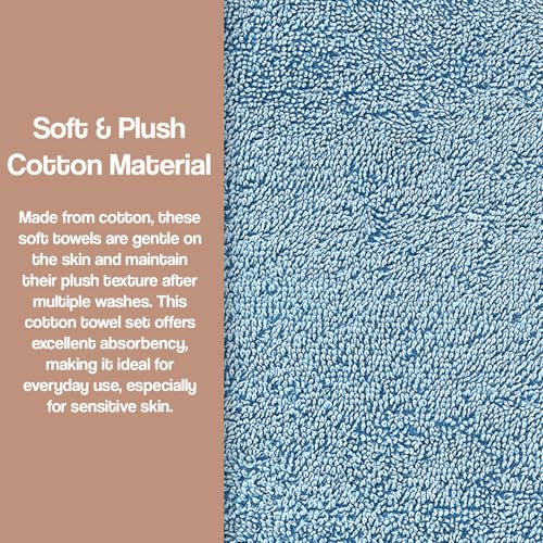 Zahari Home 3 Piece Laced Towel Set - Stylish Soft Plush Cotton Towels with Hand Towel & Washcloth - Highly Absorbent Towels for Bathroom, Gym, Hotel & Spa (Macramee Blue) - color: Macramee-blue