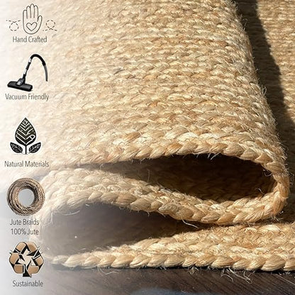Hand Woven Natural Jute Braided Rug – 6 Ft Round Scalloped Rug | Rustic Boho Farmhouse Reversible Rug for Entryway, Front Door, Kitchen, Nursery, Dining Room, or Patio | Natural Fiber Rug - size: 6' x 6' (Flower)