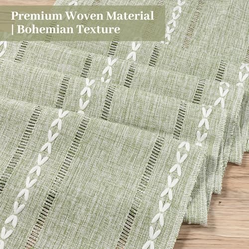 Boho Table Runner and Placemats Set of 6, Modern Farmhouse Dining Table Setting Decor with 1pcs Runner, 12pcs Mats, 6pcs Napkins, 6pcs Wood Bead Rings for Kitchen Party
