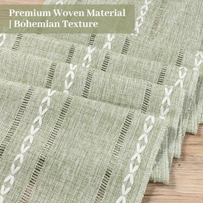 Boho Table Runner and Placemats Set of 6, Modern Farmhouse Dining Table Setting Decor with 1pcs Runner, 12pcs Mats, 6pcs Napkins, 6pcs Wood Bead Rings for Kitchen Party