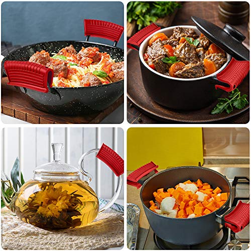 Silicone Assist Handle Holder, Hot Skillet Handle Covers Pot Grip Handle Sleeve Cast Iron Skillets Non-Slip Heat Resistant Pan Grip Cover for Cast Iron Woks Frying Pans Griddles Skillets (Red) - size: Red-2 Pack