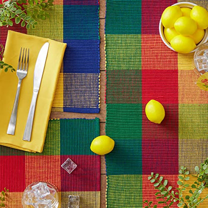 DII Basic Everyday Ribbed Tabletop 100% Cotton, Placemat Set, 13x19, Summer Check, 6 Piece - color: Summer Check, size: 13x19"