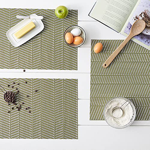 DII Farmhouse Stripe Woven Tabletop Collection Placemat Set, 13x17.25, Antique Green, 6 Piece - color: Antique Green