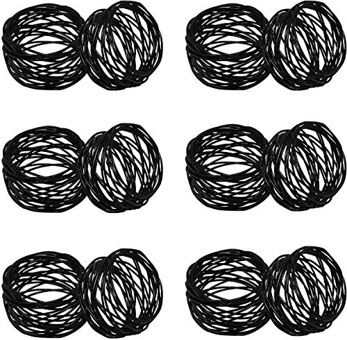 ITOS365 Handmade Round Mesh Black Napkin Rings Holder for Dinning Table Parties Everyday, Set of 12 - color: Black
