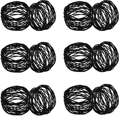 ITOS365 Handmade Round Mesh Black Napkin Rings Holder for Dinning Table Parties Everyday, Set of 12 - color: Black