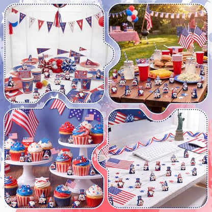Yaomiao 60 Pcs Mini Resin 4th of July Gnomes Figurines Bulk Small Resin Patriotic Gnome Miniature Gnomes USA America Independence Day Decoration for Table Landscape Tiered Tray Decor - style: Independence Day