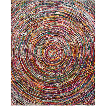 SAFAVIEH Nantucket Collection Area Rug - 9' x 12', Multi, Handmade Boho Abstract Circle Cotton, Ideal for High Traffic Areas in Living Room, Bedroom (NAN315A) - size: 9' x 12' (Rectangular)