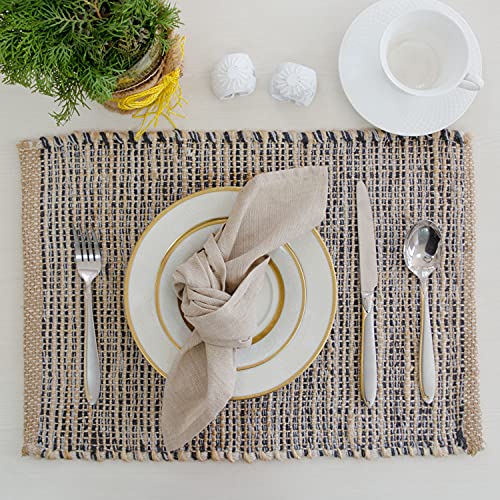 Natural Jute & Grey Placemats, Set of 4 – Rustic Handmade Boho Table Mats, 13x19 Inch Dining Table Placemats for Kitchen, Everyday Meals, Holidays, Farmhouse or Modern Table Décor - color: Natural Jute-grey, size: 13x19 Inch.