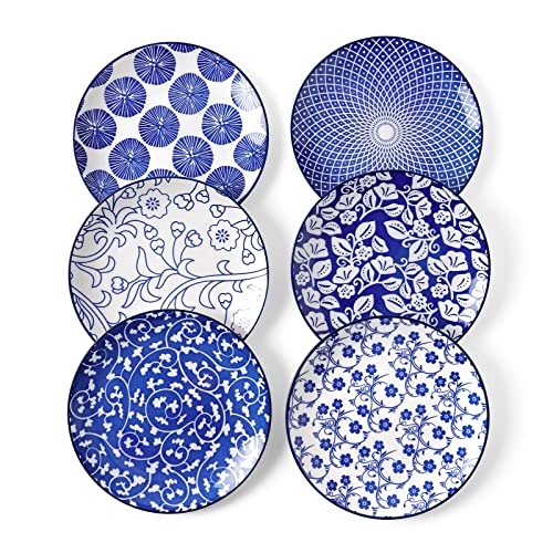 Selamica Ceramic Dessert Plates Set of 6, 6 Inch Small Plates, Vintage Blue | Appetizer Plates for Kitchen, Microwave & Dishwasher Safe - color: Vintage Blue, size: 6 Inch