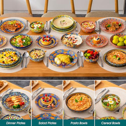 vancasso 24-Piece Dinnerware Sets,Plates & Bowls Sets Service for 6, Bohemian Porcelain Dishes Set for 6, Kitchen Dinner Set,Microwave & Dishwasher Safe, Scratch Resistant,Series KRVI - size: Service for 6 (24 Pcs)