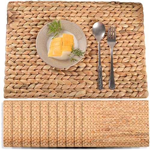 Water Hyacinth Rectangular Placemats Set of 10, Woven Rattan Placemats for Dining Table, Heat Resistant Wicker Table Mats 17x12 in, Thanksgiving Christmas Boho Farmhouse Kitchen Table Decor - color: Rectangle Placemat 17x12in-set 10