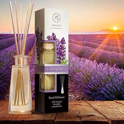 Reed Diffuser with Natural Essential Oil Lavender 3.4 Fl Oz - Lavanda Diffuser - Scented Reed Diffuser - Gift Set w/Bamboo Sticks - Best for Aromatherapy - Home - Office - Fitness