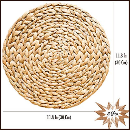 Woven Placemats Set of 8, Table Mats Set of 8, Water Hyacinth Round Placemats for Round Table, Chargers for Dinner Plates, Wicker Chargers for Dinner Plates, Woven Placemat, Place Mats 11.8 in - size: Placemats 11.8in Set 8