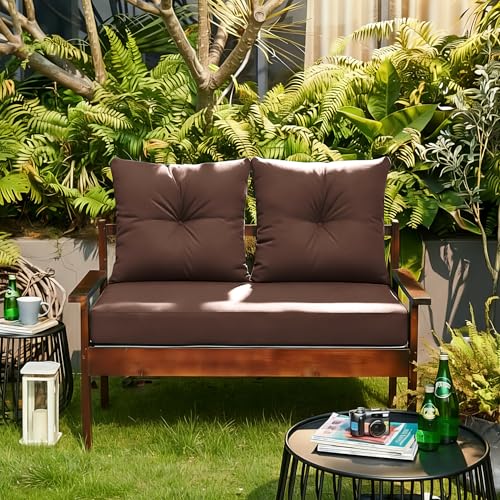 ARTPLAN Loveseat Patio Deep Seat Cushions 46"x24"x5" Bench Pad,Brown | High-density foam fill, solution-dyed UV water repellent fabric, zipper removable cover fits patio swing & bench furniture - color: Brown