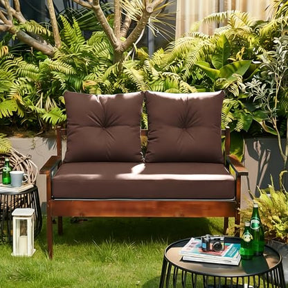 ARTPLAN Loveseat Patio Deep Seat Cushions 46"x24"x5" Bench Pad,Brown | High-density foam fill, solution-dyed UV water repellent fabric, zipper removable cover fits patio swing & bench furniture - color: Brown