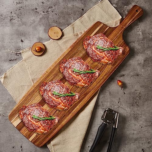 Acacia Wood Cutting Board and Large Charcuterie Board with Handle - Long Serving Board for Veggies, Bread, Cheese Board, Appetizers, and Picnic Celebrations, 24x7 Inch - size: 24"L x 7"W