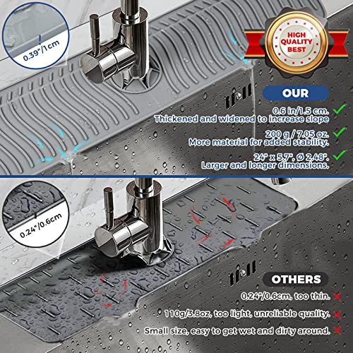 XXL Silicone Faucet Handle Drip Catcher Tray Mat, Large Silicone Faucet Mat, Dish Soap Sponge Holder for Kitchen Sink Accessories, Drying Mat for Kitchen Counter & Bathroom Kitchen Sink Splash Guard - size: Grey(1Pack): 24"x5.55"