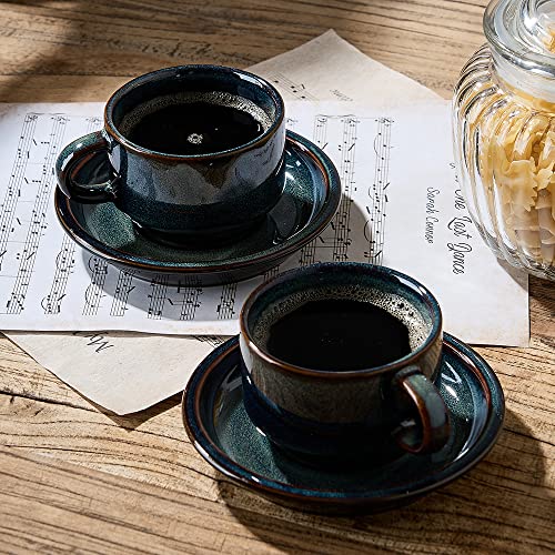 JIEMEI HOME Porcelain Stackable Espresso Cups with Saucers and Metal Stand, 4 Ounce Demitasse Cups for Specialty Coffee Drinks, Latte, Tea Set of 4, Stackable Espresso Mugs, Kiln Tide Glaze - color: Kiln Tide Glaze