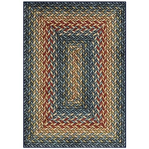 Maples Rugs Marion Bohemian Braided-Style Print Area Rug – Made in USA – Washable, Non-Slip Low-Profile Small Indoor Rug for Entryway & Kitchen, 46" x 30", Multi-Color - color: Multi Color, size: 2'6" x 3'10" (Rectangular)