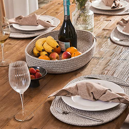 Oval Cotton Rope Placemats Set of 6 with Holder, Warm Taupe | 16 x 12 inch, machine washable, beige & deep brown woven blend, everyday heat protection - color: Taupe Mix, size: 16*12