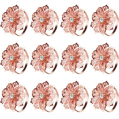 KPOSIYA Flower Napkin Rings Holder Metal Rose Gold Napkin Rings Set of 12 for Wedding Party Holiday Banquet Christmas Dinner Delicate Serviette Buckles Decor Favor (12, Rose Gold) - size: 12 pcs, style: Rose Gold