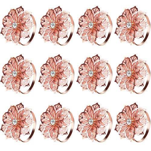KPOSIYA Hollow Out Flower Napkin Ring Holder Metal Napkin Rings Set of 20 for Wedding Party Holiday Banquet Christmas Dinner Delicate Serviette Buckles Decor Favor (20, Flower-Rose Gold) - size: 20 pcs, style: Rose Gold