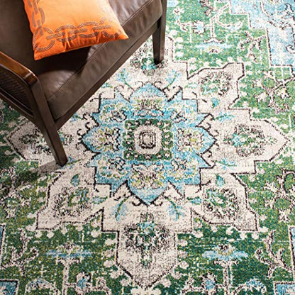 SAFAVIEH Madison Collection Area Rug - 2'2" x 4', Green & Turquoise, Boho Chic Distressed Medallion Design, Non-Shedding & Easy to Clean, Ideal for Living Room, Bedroom, Dining Space (MAD473Y) - color: Green/Turquoise, size: 2'2" x 4' (Rectangular)