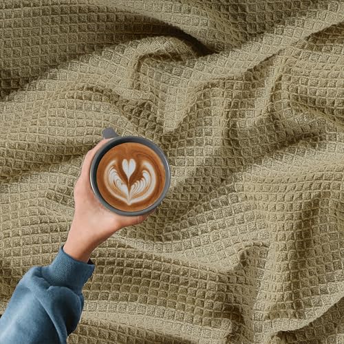100% Cotton Waffle Weave Blanket, Twin Size 60 x 90 Inches, 300 GSM Lightweight Breathable Cooling Bed Blanket for Summer & All Season, Soft Woven Blanket, Khaki - color: Khaki, size: 60x90-Twin