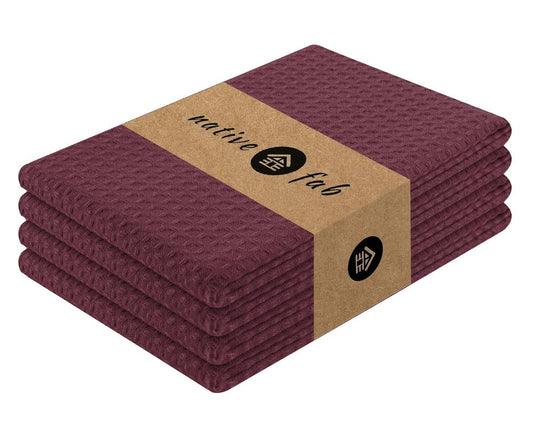 Native Fab Cotton Kitchen Towel with Hanging Loop 16x26 inches, 4-Pack, Waffle Weave Kitchen Towels for Cleaning Drying, Washcloths Soft & Absorbent Cloth Rags, Bar Towel, Dish Cloth, Burgundy Wine - color: Burgundy Wine, size: Set of 4