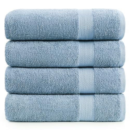 LANE LINEN Towel Set Soft Absorbent Quick Dry 100% Cotton 4 Piece - Allure | Cotton Bath Towels - Lightweight & Breathable, Fade-Resistant Color, Classic Terry Weave, Densely Woven, Coordinated Colors - color: 06: Cerulean Blue, size: 4 Piece Bath Towels