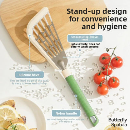 Butterfly Spatula & Butterfly Tongs Set of 2 Made of Silicone & Stainless Steel Flexible Curved Edge Slotted Turner for Non-Stick Cookware Egg Steak Pancake Flipper Green - color: Green, size: Set of 2