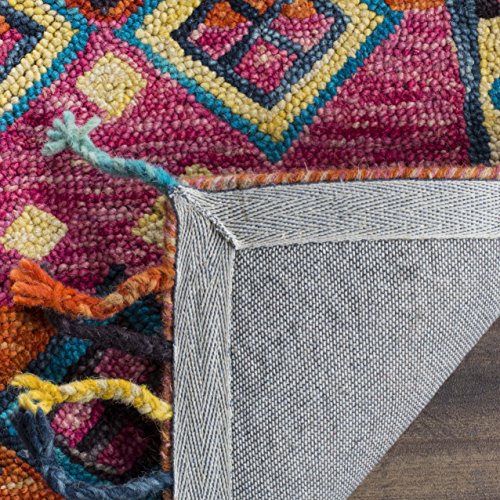 SAFAVIEH Aspen Collection Area Rug - 5' Square, Orange & Fuchsia, Handmade Boho Braided Tassel Wool, Ideal for High Traffic Areas in Living Room, Bedroom (APN138A) - size: 5' x 5' (Square)