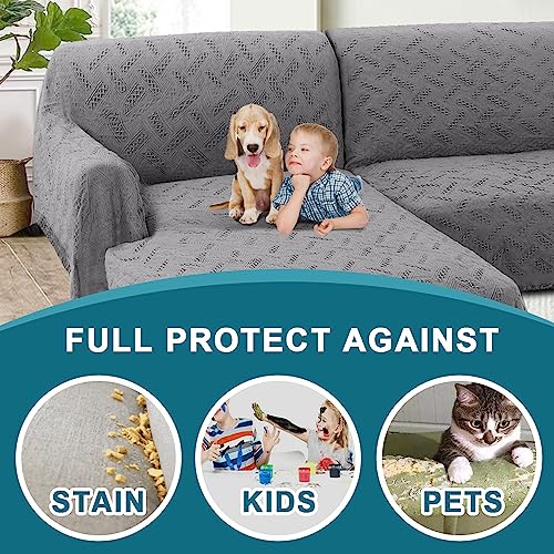 Turquoize Sectional Couch Covers L Shape Couch Cover Sectional Sofa Cover Washable 2 Pieces Couch Covers for Sectional Sofa Feature Geometrical Woven Jacquard Fabric (Chaise/2 Seats, Grey) - color: Charcoal Gray, size: Small Sectional: 71" x 102"+63" x 11