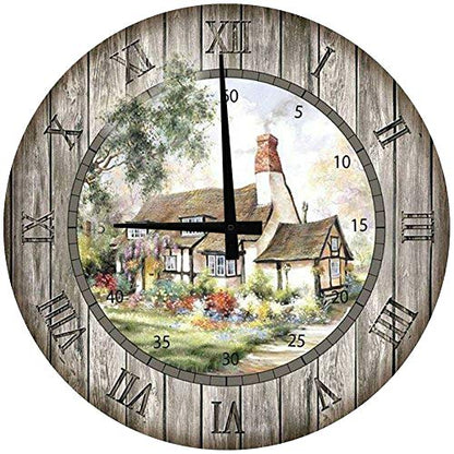 Farm House Wooden Large Round Wall Clock Decor 24 Inch Battery Operated Wall Art
