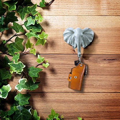 Elephant Head Single Wall Hook/Hanger, Grey | Animal Shaped, Coat Hat Hook, Heavy Duty, Rustic, Decorative Gift - color: Elephant-Grey
