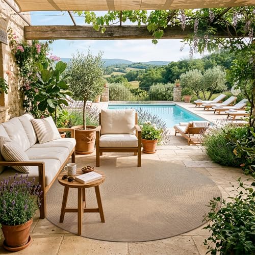 LUMI Jute Area Rug 4ft Round for Living Room, Natural Braided Woven Rugs Non Slip, Neutral Farmhouse Carpets No Shedding, Durable for High Traffic, Dining Room, Indoor, Outdoor, Patio - color: Almond Glow, size: 4'x4'