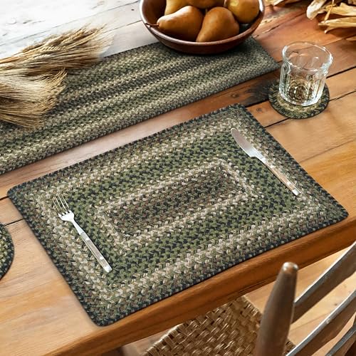 Homespice Pinecone Braided Placemats for Rustic Decor, Rect 13x19 Set of 6 | Green Protects Tabletop in Style and Everyday and Holiday Table Mats, Rich Colors, Reversible, Durable and Easy to Clean - color: Pinecone